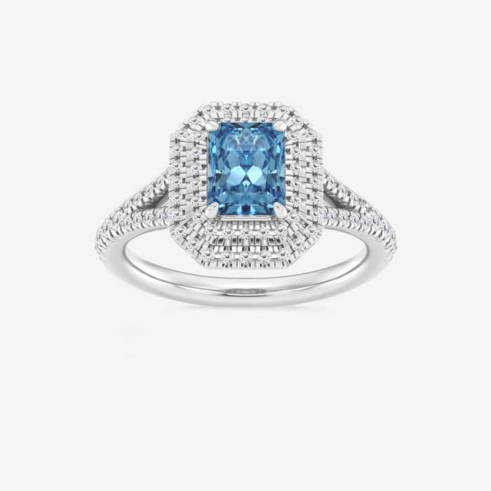 Ctw Radiant Fancy Blue Lab Grown Diamond Split Shank Double Halo