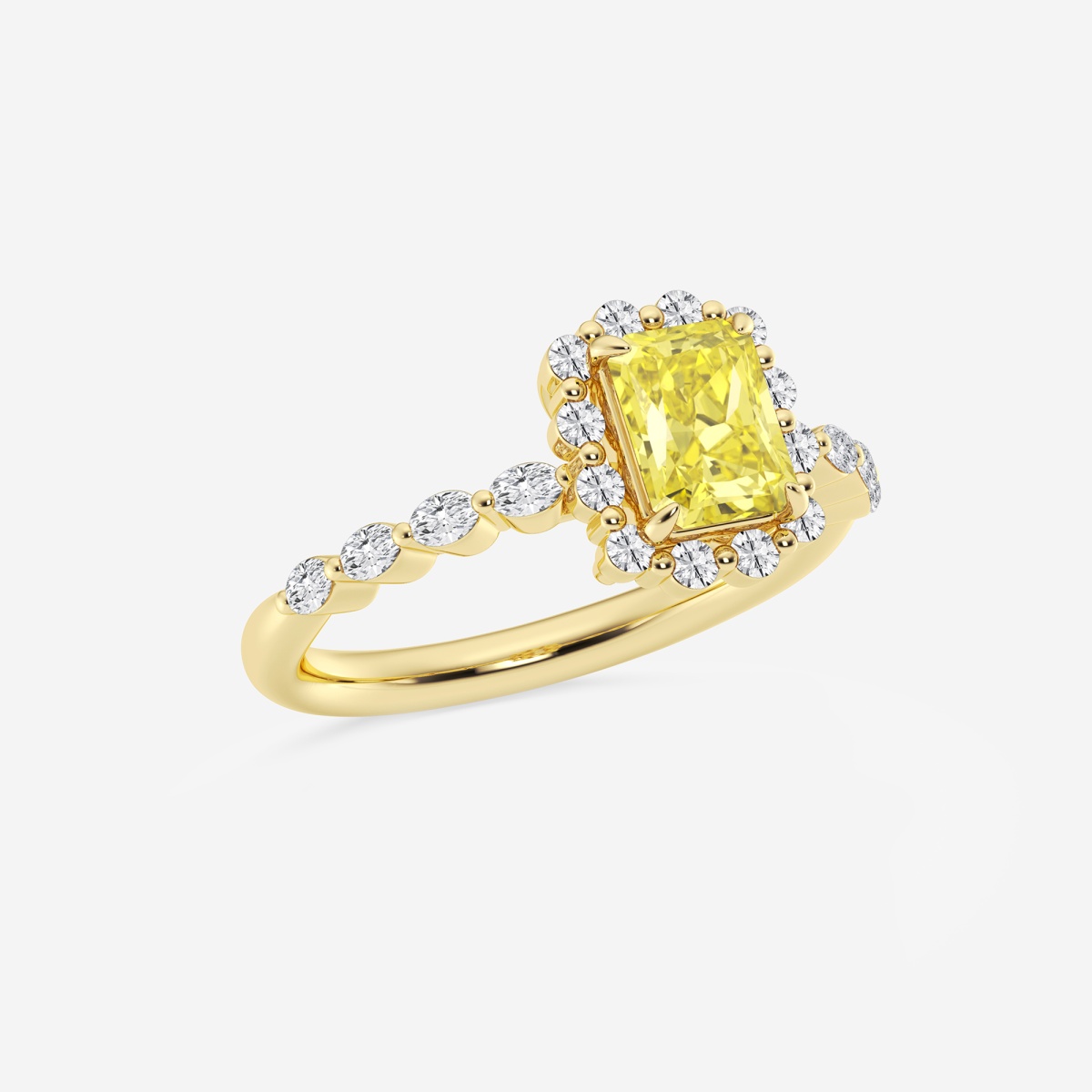 1 1 2 Ctw Radiant Lab Grown Diamond Fancy Yellow Floating Diamond Halo