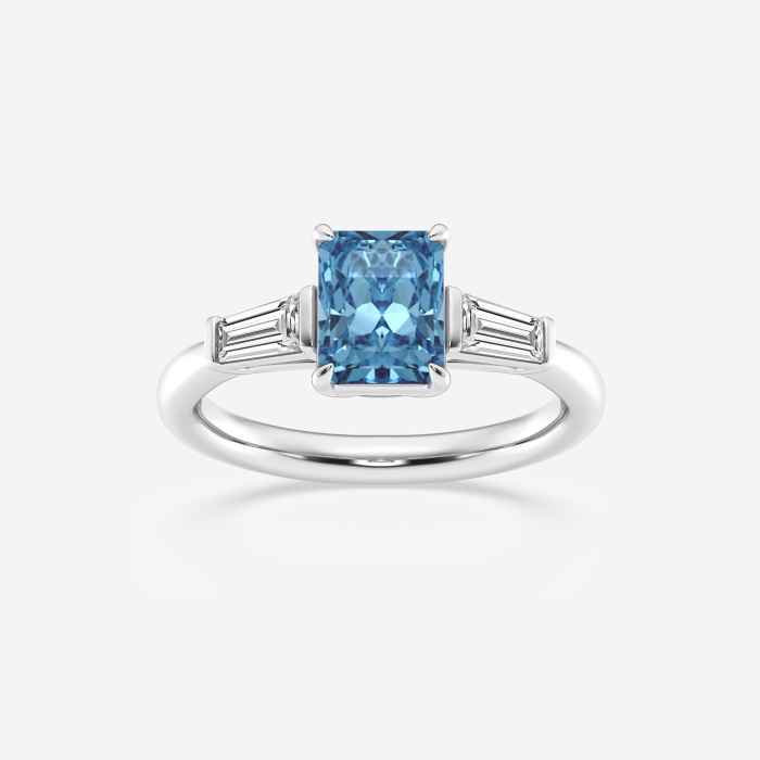 Ctw Radiant Fancy Blue Lab Grown Diamond With Tapered Baguettes Three