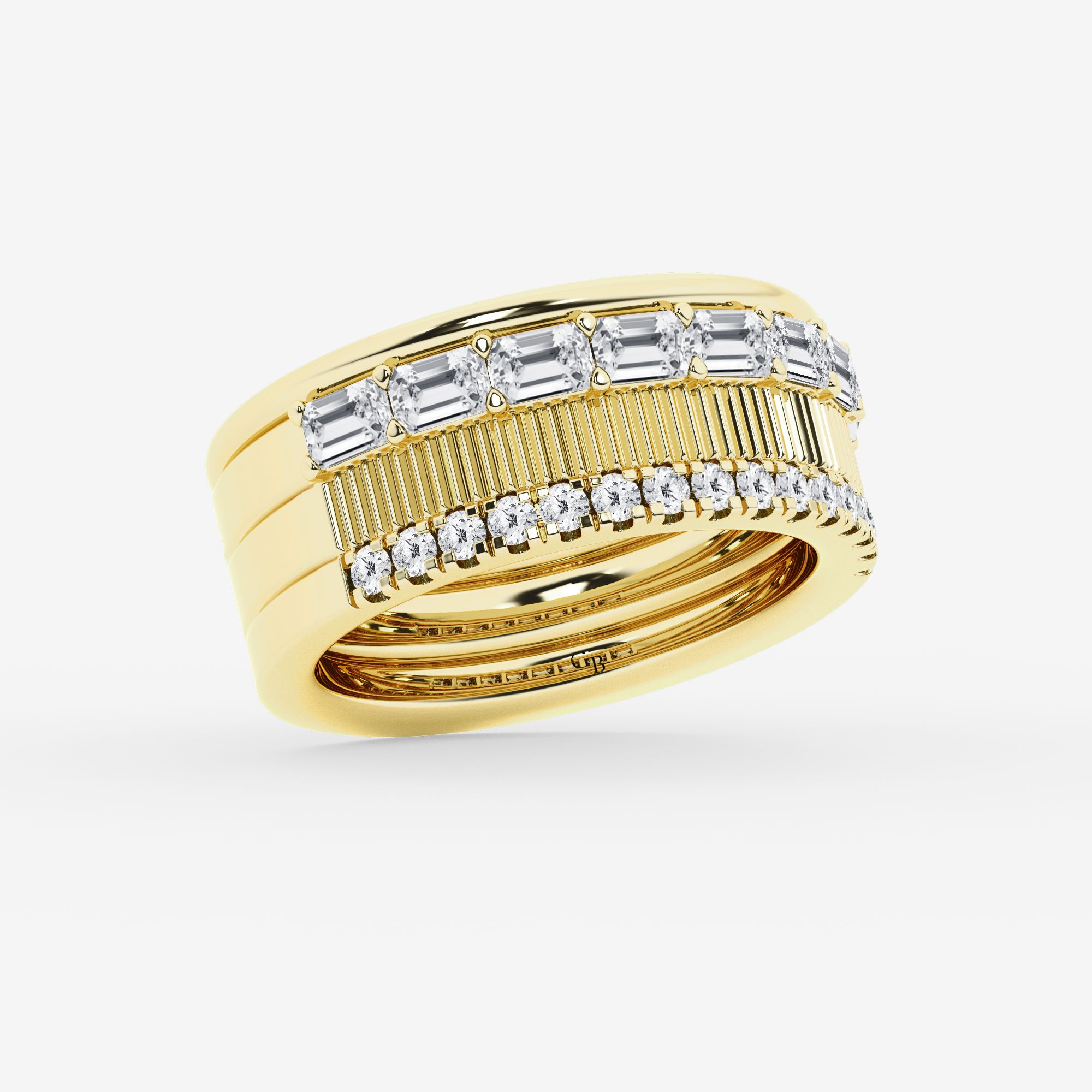 Design ID 10712 -  Truly Custom 1 1/2 ctw Emerald and Round Lab Grown Diamond Wedding Band