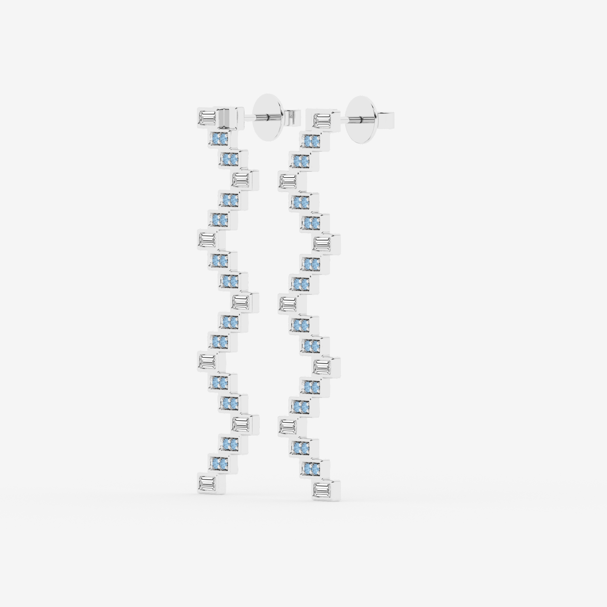 Design ID 10807 - Truly Custom 3/4 ctw Baguette Lab Grown Diamond and 1.30 mm Round Shape Created Aquamarine Drop Earrings