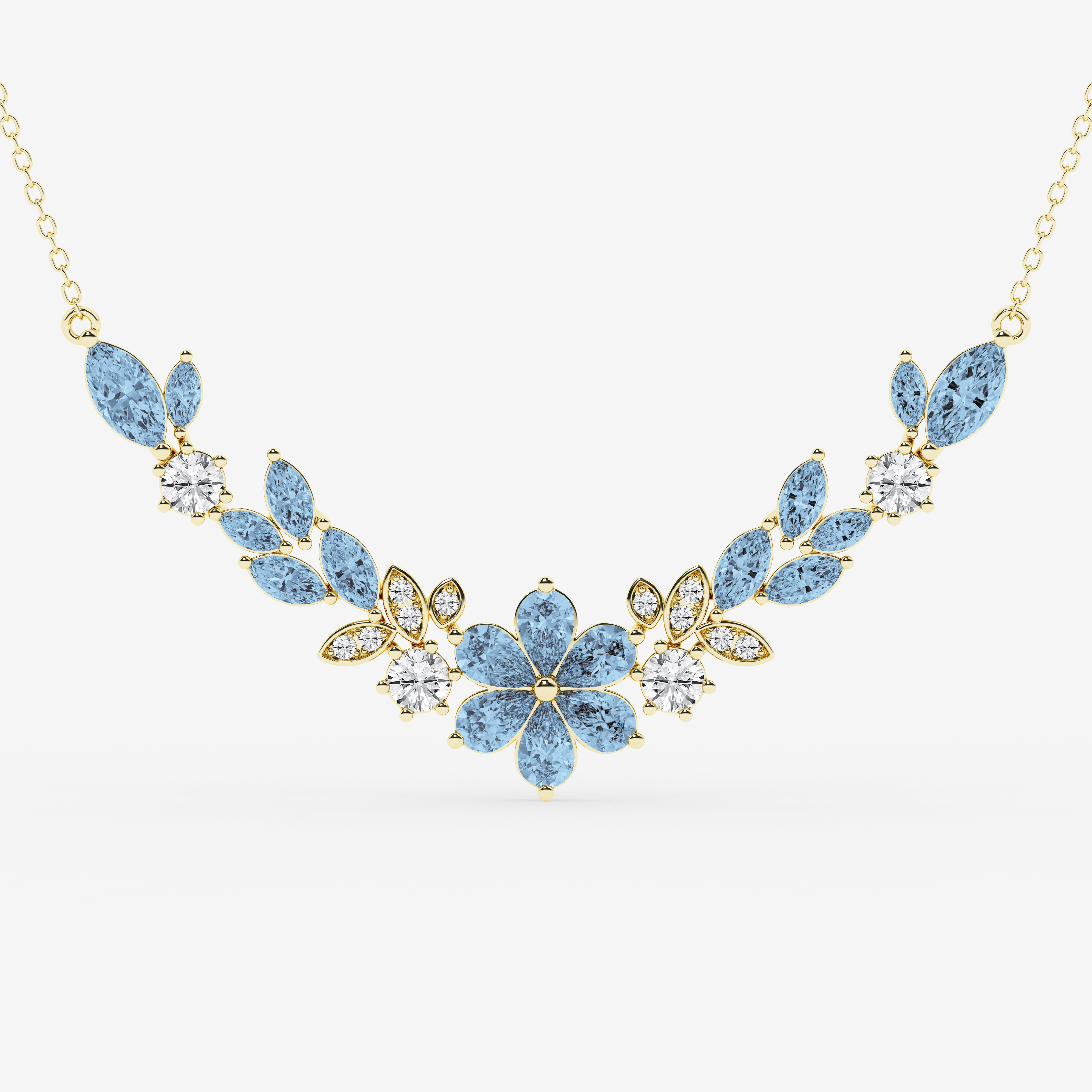 Design ID 12956 -  GB Custom Pear and Marquise Cut Created Aquamarine and 7/8 ctw Round Lab Grown Diamond Fashion Necklace