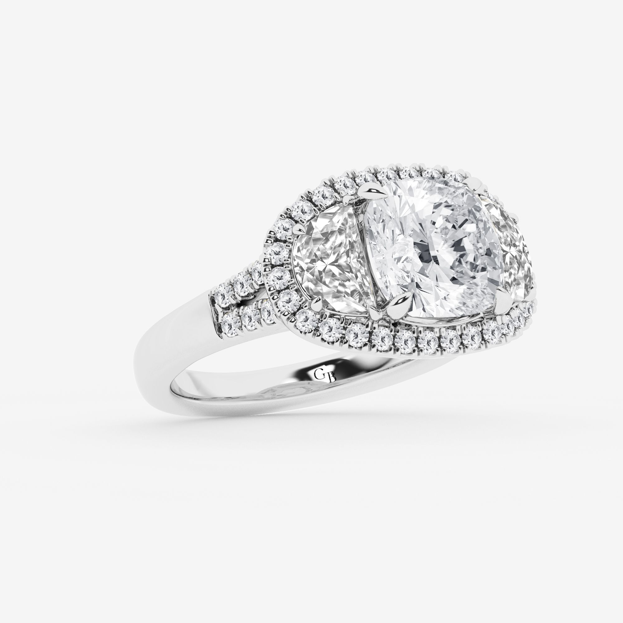 Design ID 9724 - Truly Custom 3 7/8 ctw Cushion Lab Grown Diamond Side Stone Engagement Ring
