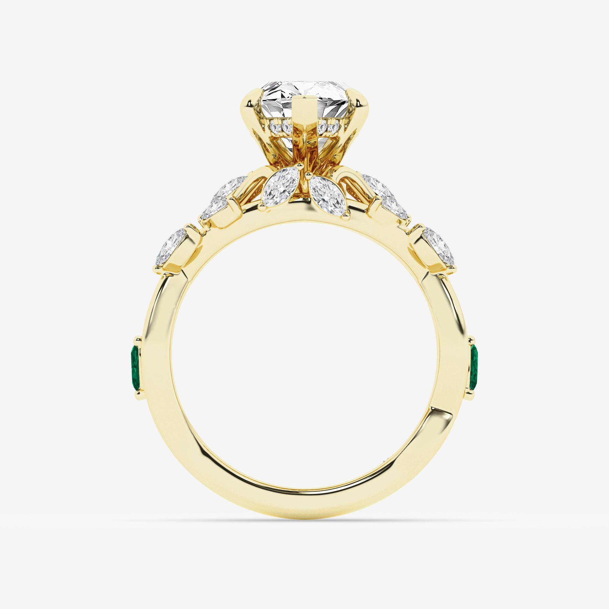 Design ID 9954 - Truly Custom 3 2/5 ctw Marquise Lab Grown Diamond and 3.0 x 1.50mm Marquise Shape Created Emerald Side Stone Engagement Ring Customer Selected Diamond SKU- KD-100759577608