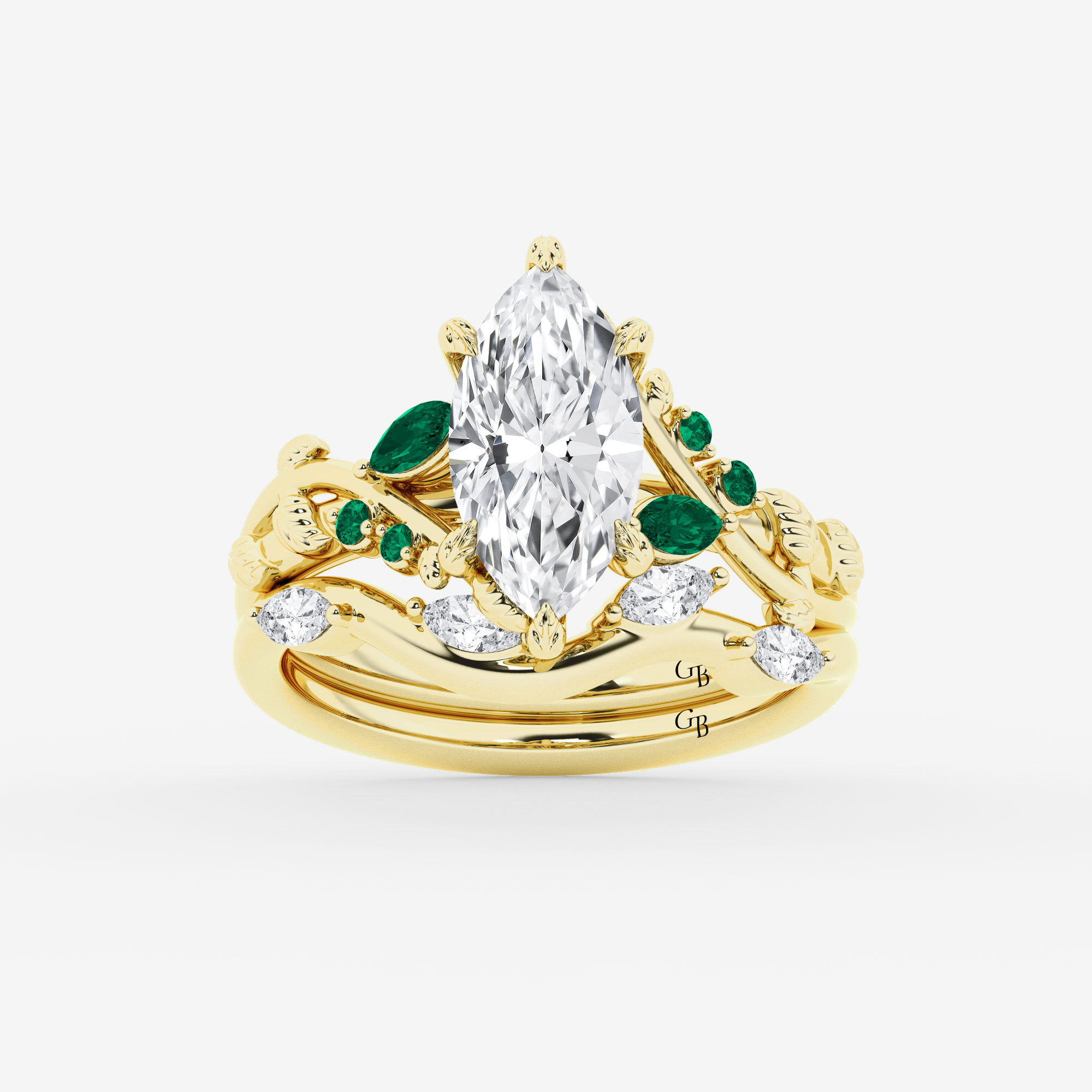 Design ID 10826 - Truly Custom 2 ctw Marquise Lab Grown Diamond and Marquise & Round Shape Created Emerald Side Stone Engagement Ring