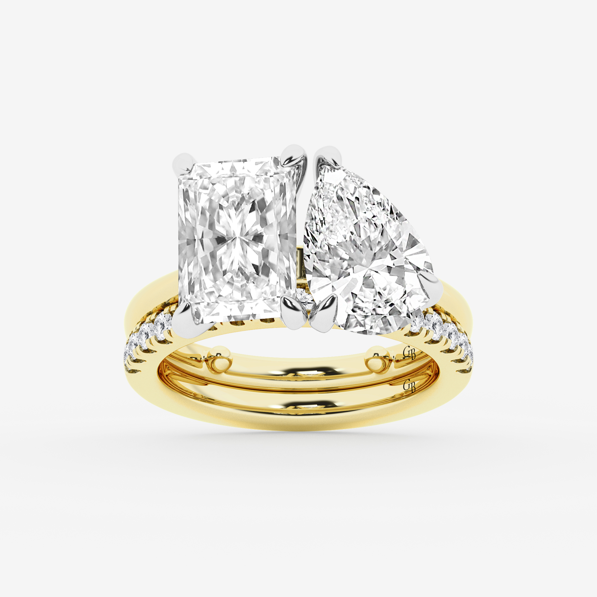 Design ID 12712 - Truly Custom 3 1/2 ctw Radiant and Pear Lab Grown Diamond Toi Et Moi Engagement Ring