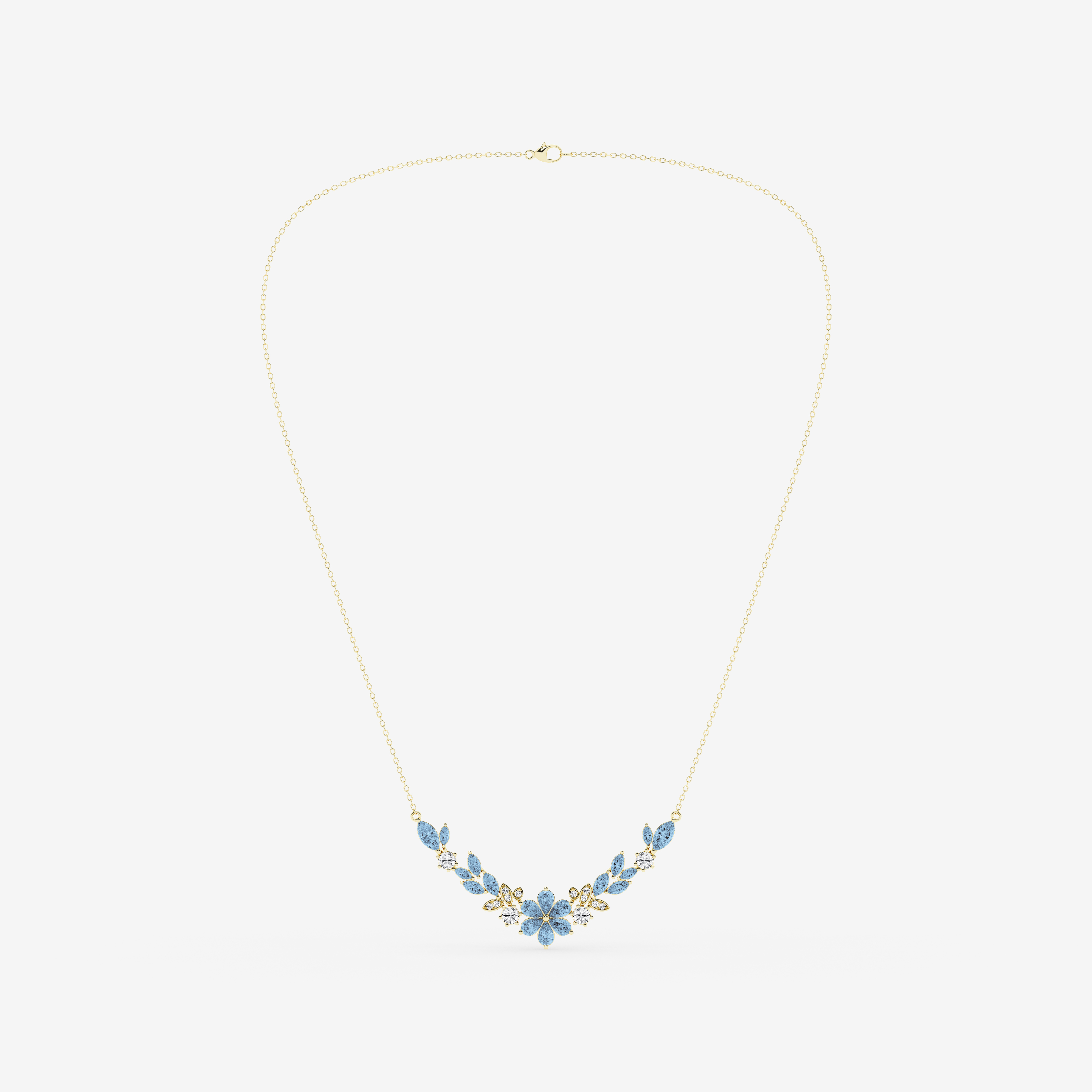 Design ID 12956 -  GB Custom Pear and Marquise Cut Created Aquamarine and 7/8 ctw Round Lab Grown Diamond Fashion Necklace