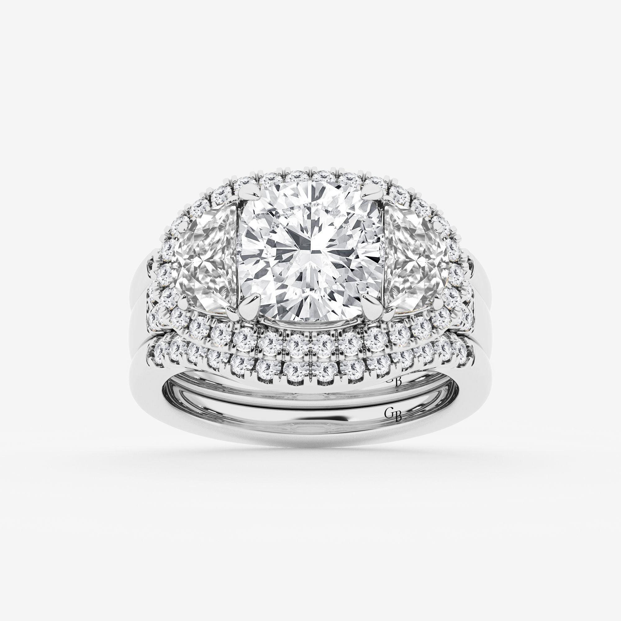 Design ID 9724 - Truly Custom 3 7/8 ctw Cushion Lab Grown Diamond Side Stone Engagement Ring
