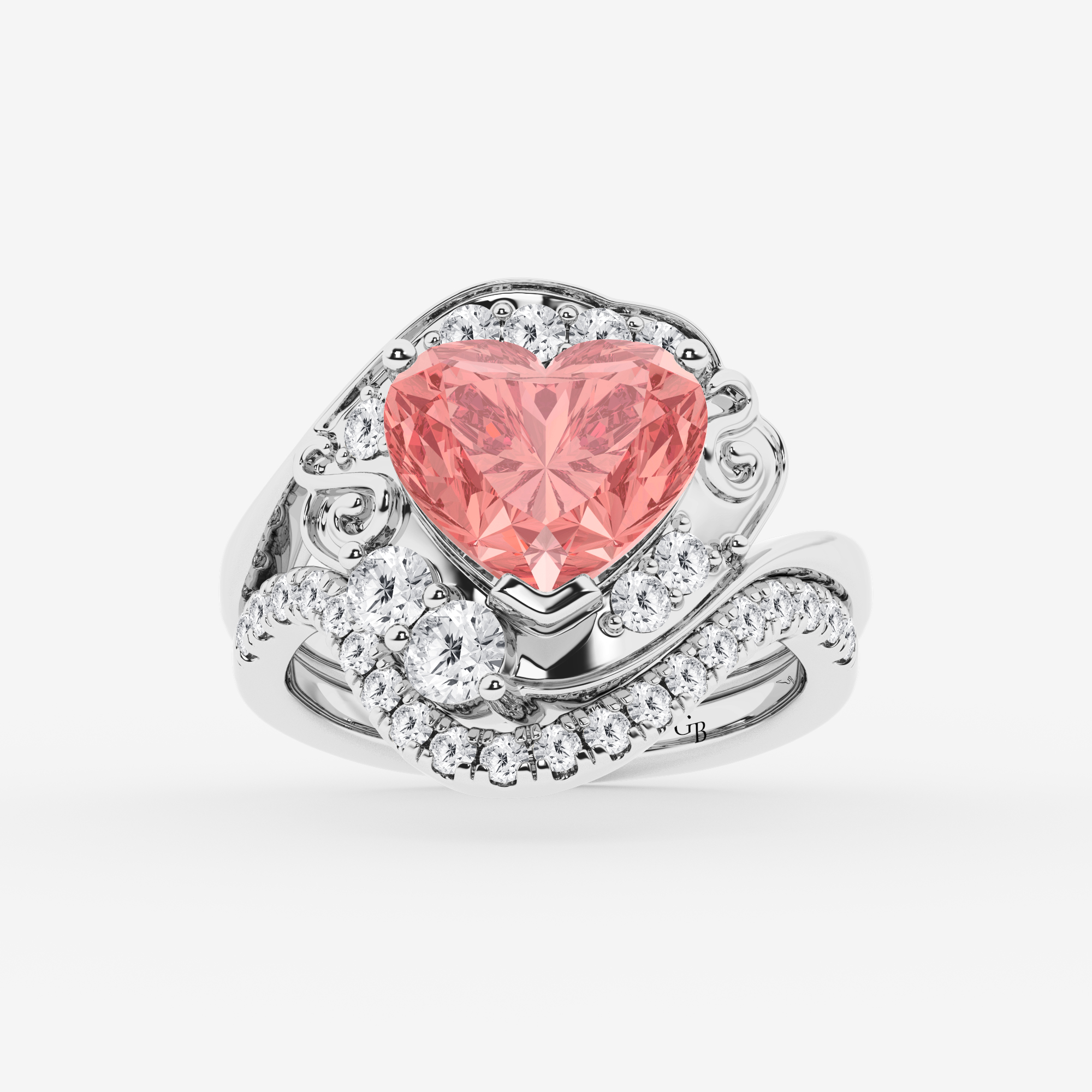 Design ID 9831 - Truly Custom 4 ctw Heart Fancy Pink Lab Grown Diamond Side Stone Engagement Ring