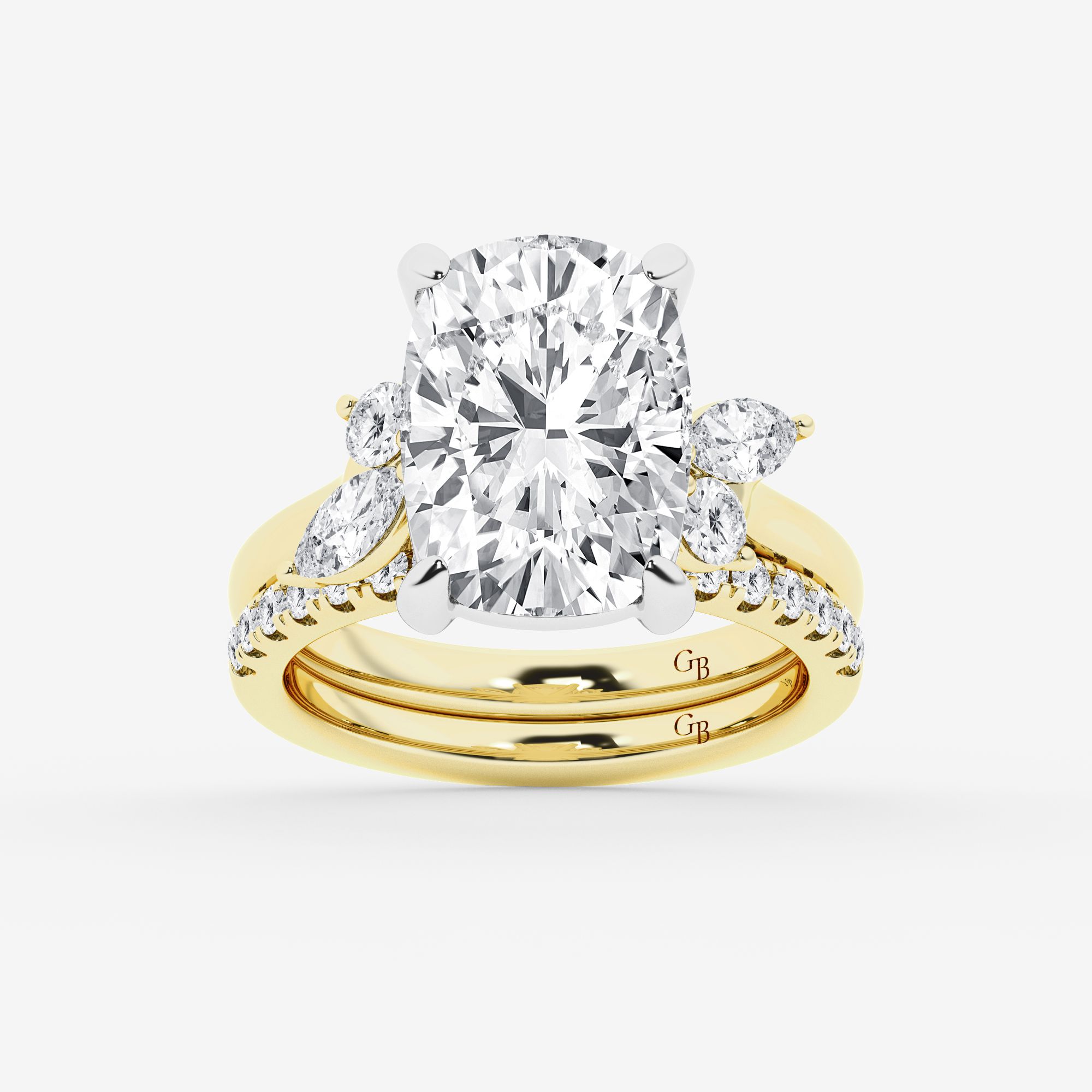 Design ID 9951 - Truly Custom 5 2/5 ctw Elongated Cushion Lab Grown Diamond Side Stone Engagement Ring
