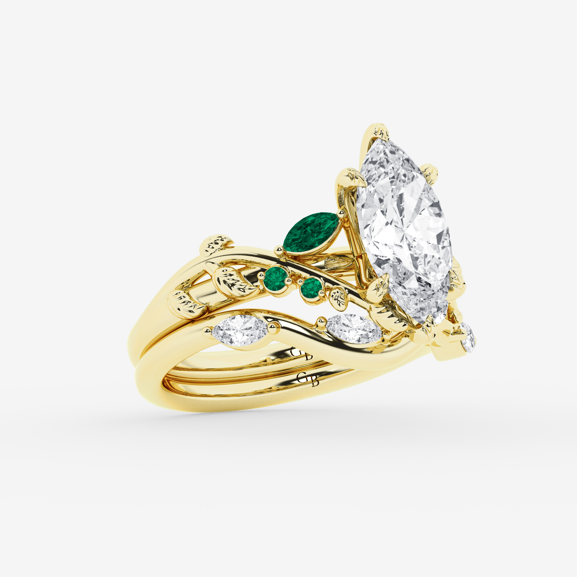 Design ID 10826 - Truly Custom 2 ctw Marquise Lab Grown Diamond and Marquise & Round Shape Created Emerald Side Stone Engagement Ring