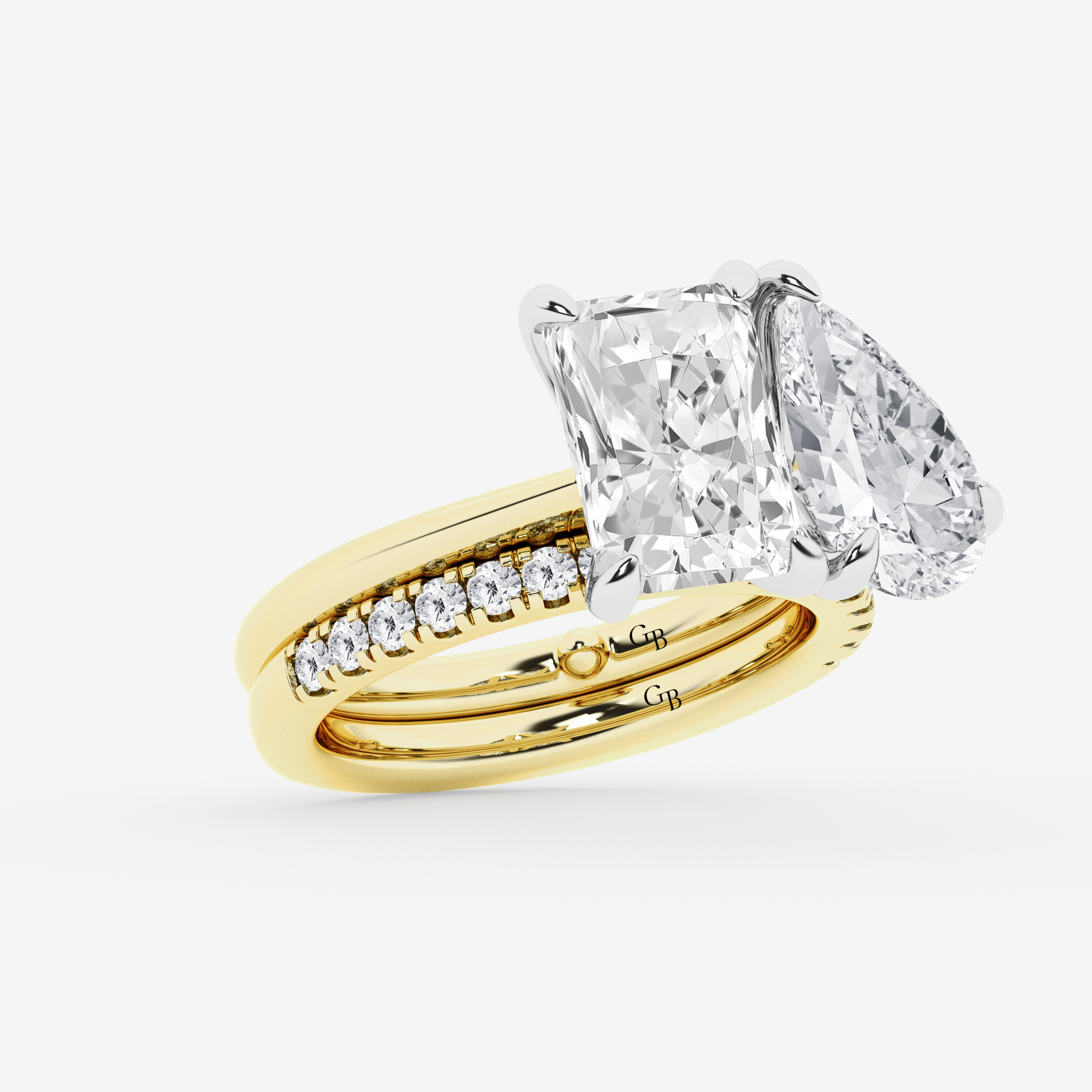 Design ID 12712 - Truly Custom 3 1/2 ctw Radiant and Pear Lab Grown Diamond Toi Et Moi Engagement Ring