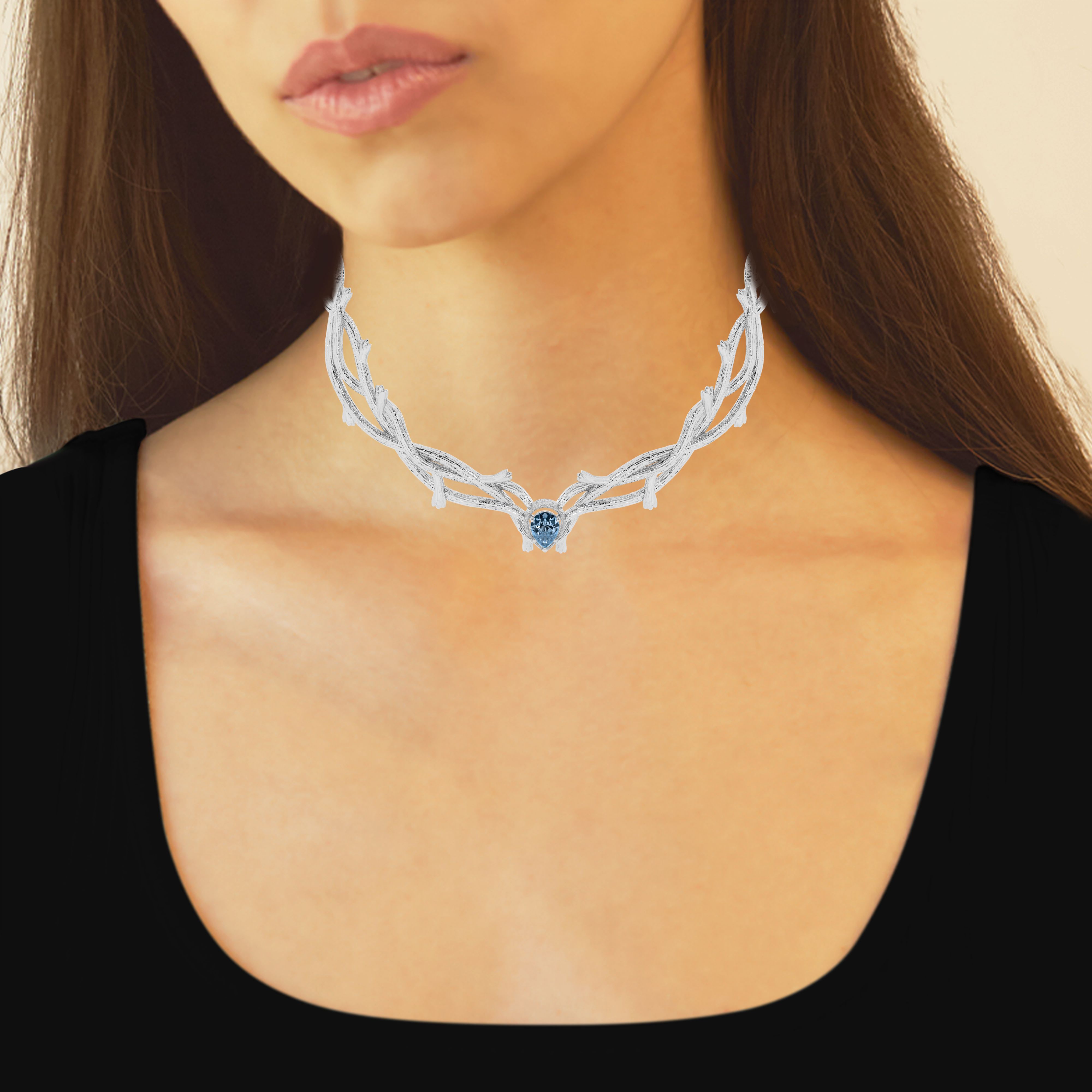 Design ID 4850 - Truly Custom 11.48x7.06mm Created Aquamarine Pear Shape Fashion Necklace