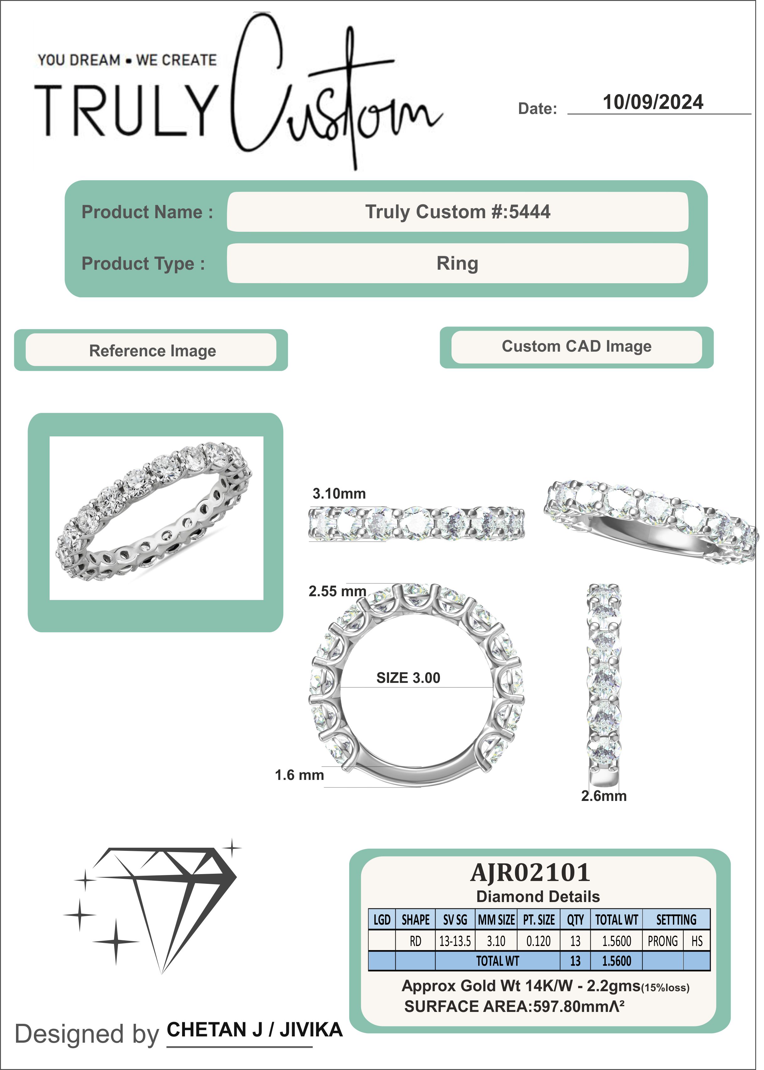 Design ID 5444 - Truly Custom 1 1/2 ctw Round Lab Grown Diamond Three Quarter Eternity Wedding Band