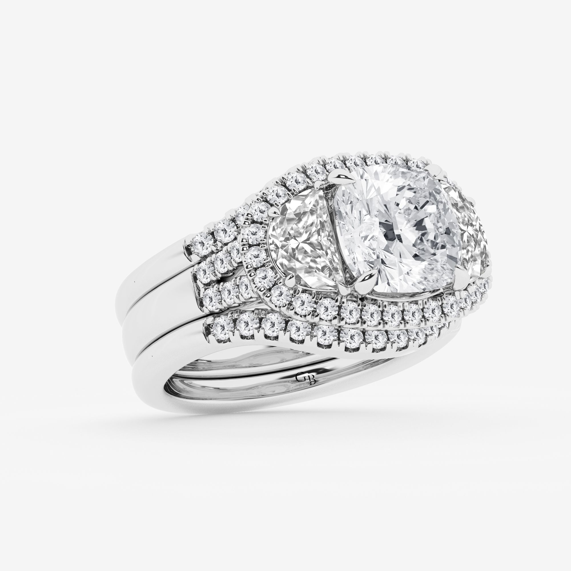 Design ID 9724 - Truly Custom 3 7/8 ctw Cushion Lab Grown Diamond Side Stone Engagement Ring