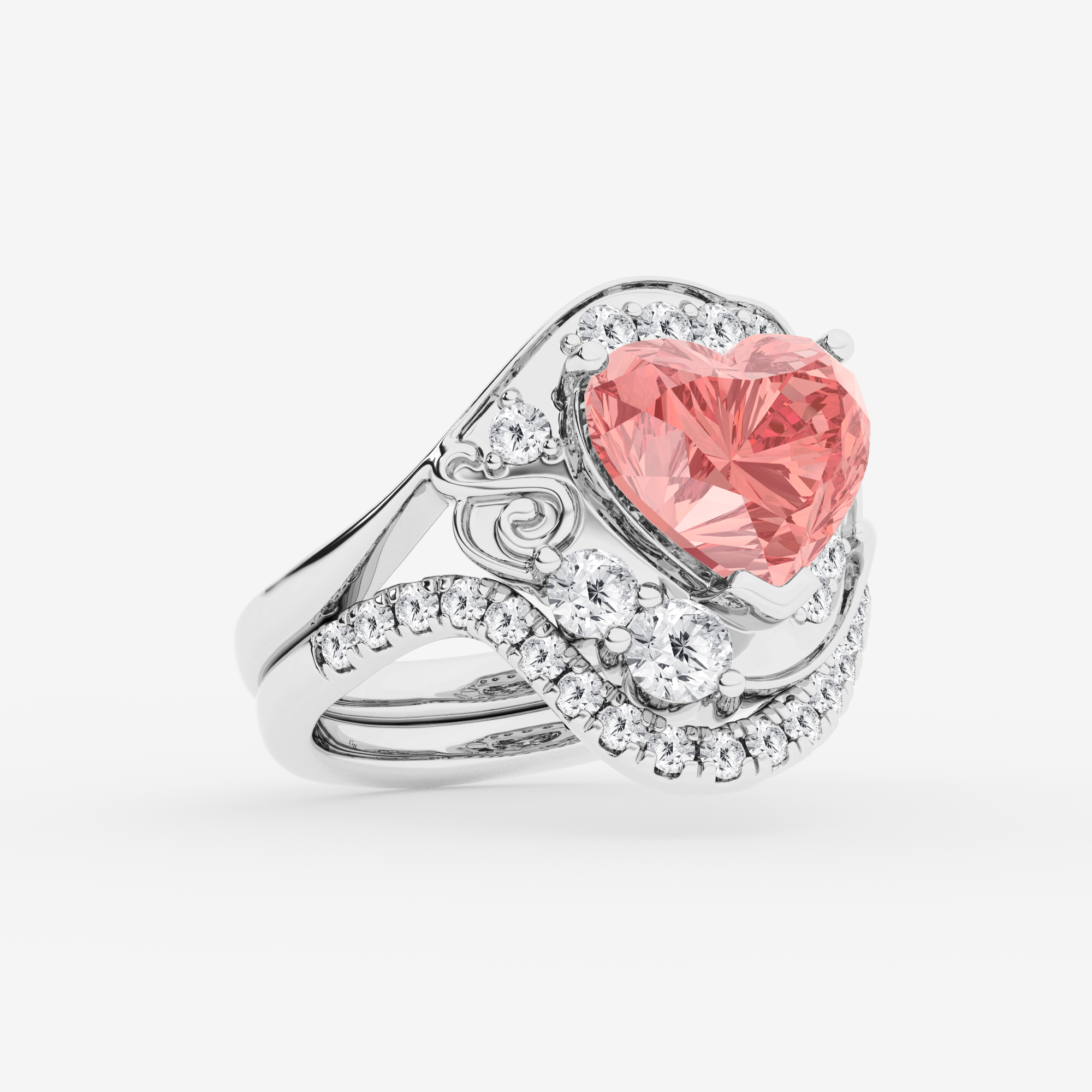 Design ID 9831 - Truly Custom 4 ctw Heart Fancy Pink Lab Grown Diamond Side Stone Engagement Ring
