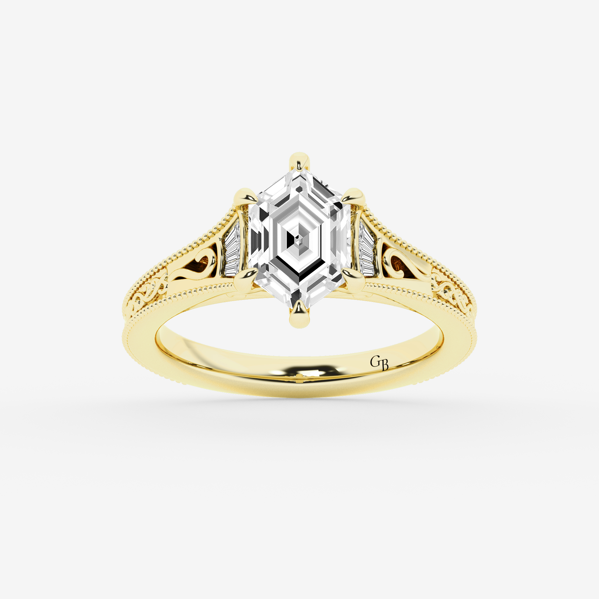 Design ID 10026 - Truly Custom 1 5/8 ctw Hexagon Lab Grown Diamond Side Stone Engagement Ring