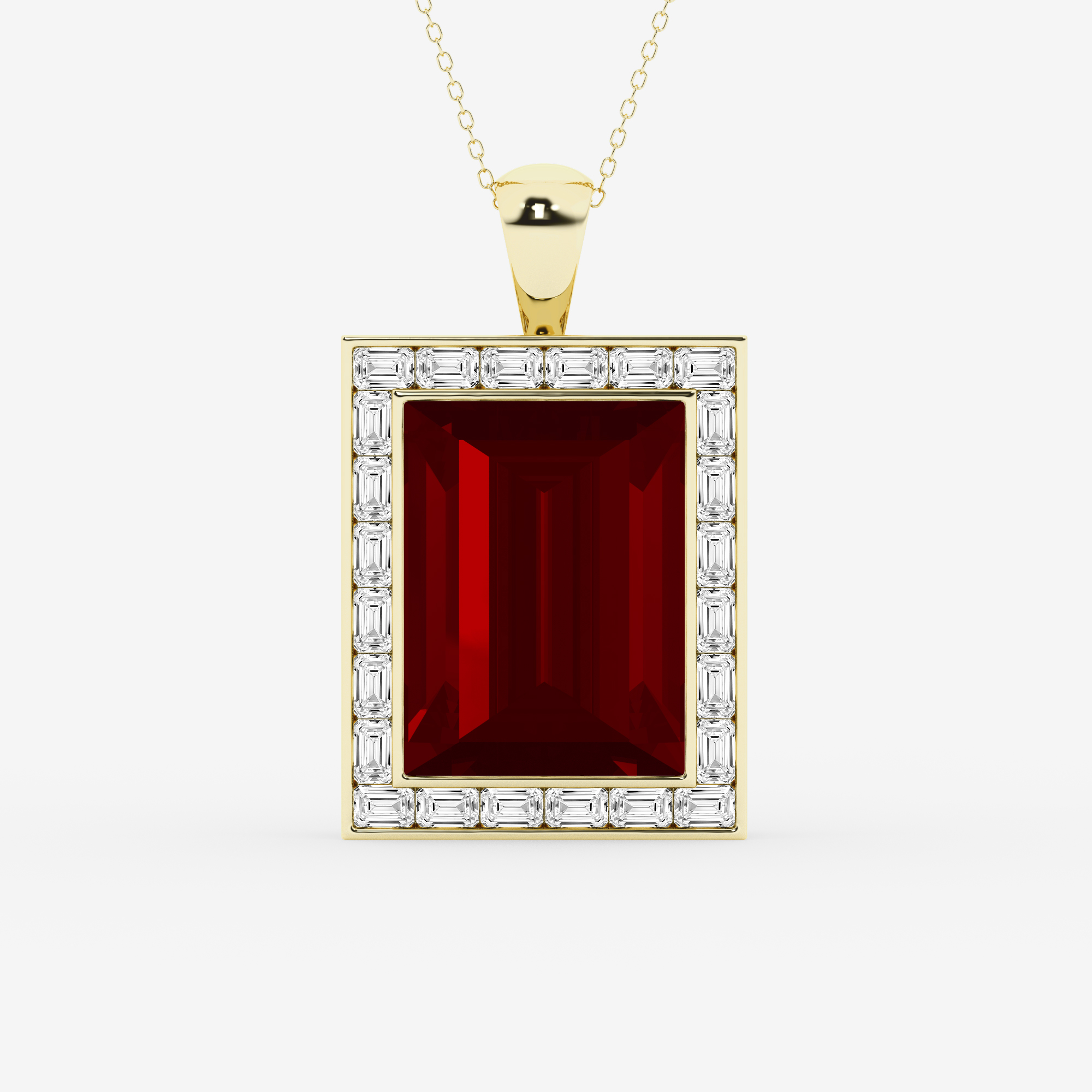 Design ID 10091 - Truly Custom 24.0 X 18.0 mm Emerald Shape Created Ruby and 5 ctw Emerald Lab Grown Diamond Fashion Necklace