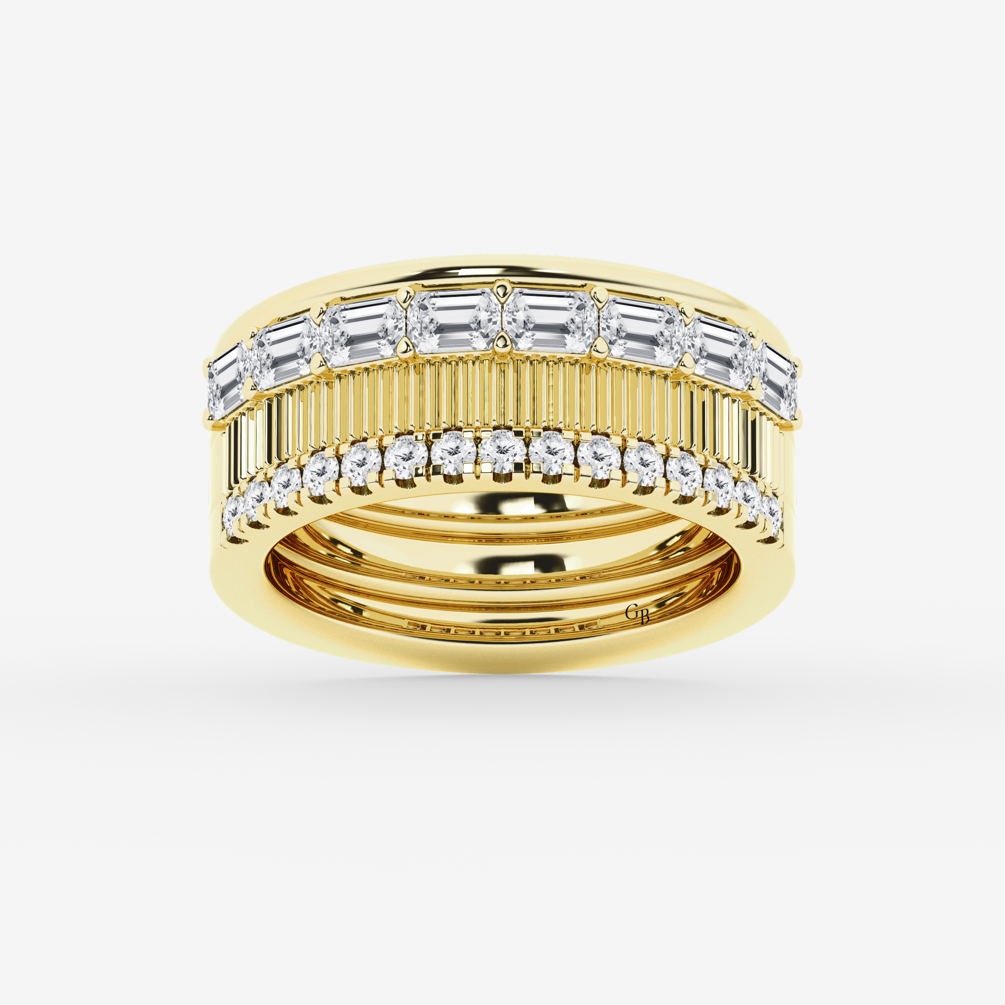 Design ID 10712 -  Truly Custom 1 1/2 ctw Emerald and Round Lab Grown Diamond Wedding Band