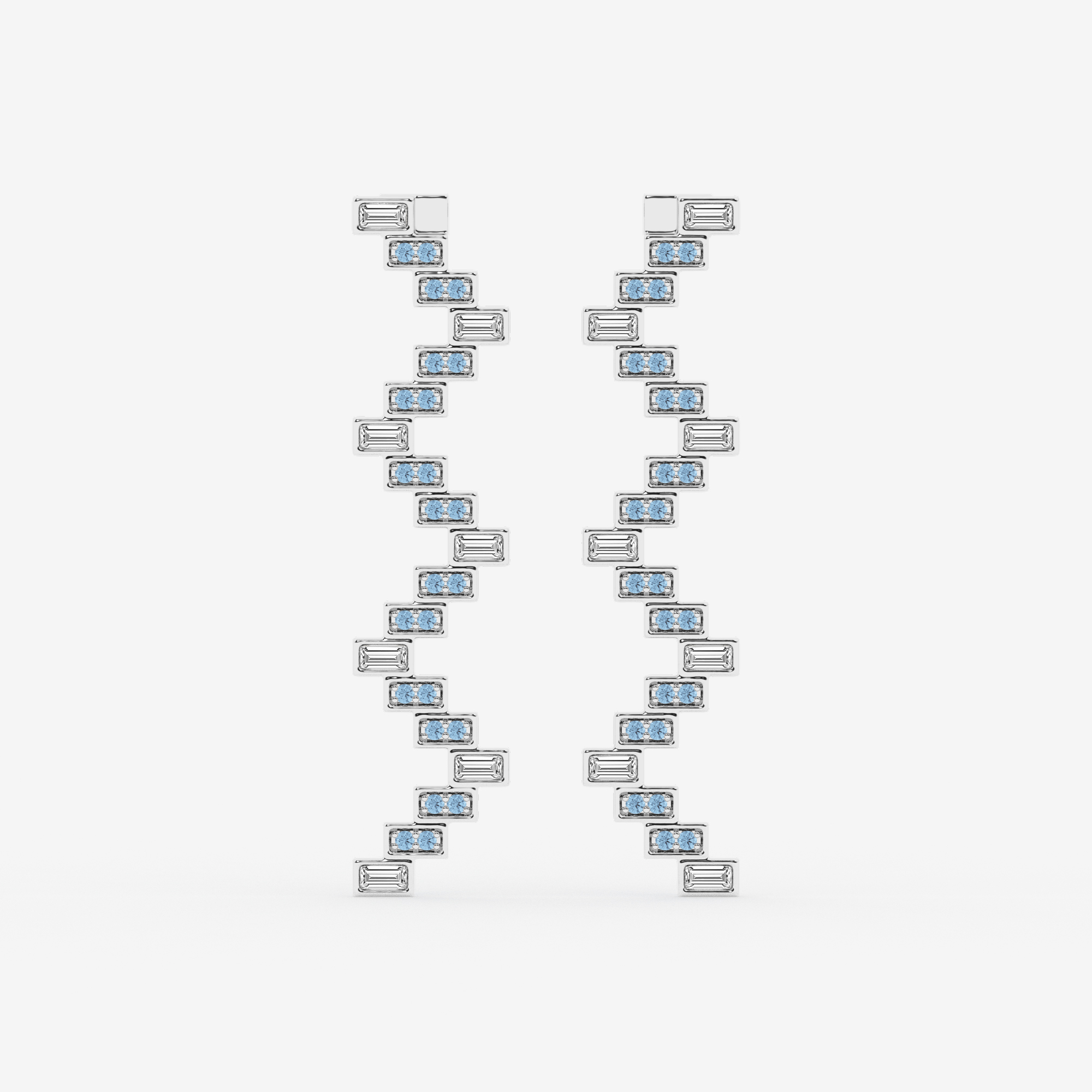Design ID 10807 - Truly Custom 3/4 ctw Baguette Lab Grown Diamond and 1.30 mm Round Shape Created Aquamarine Drop Earrings