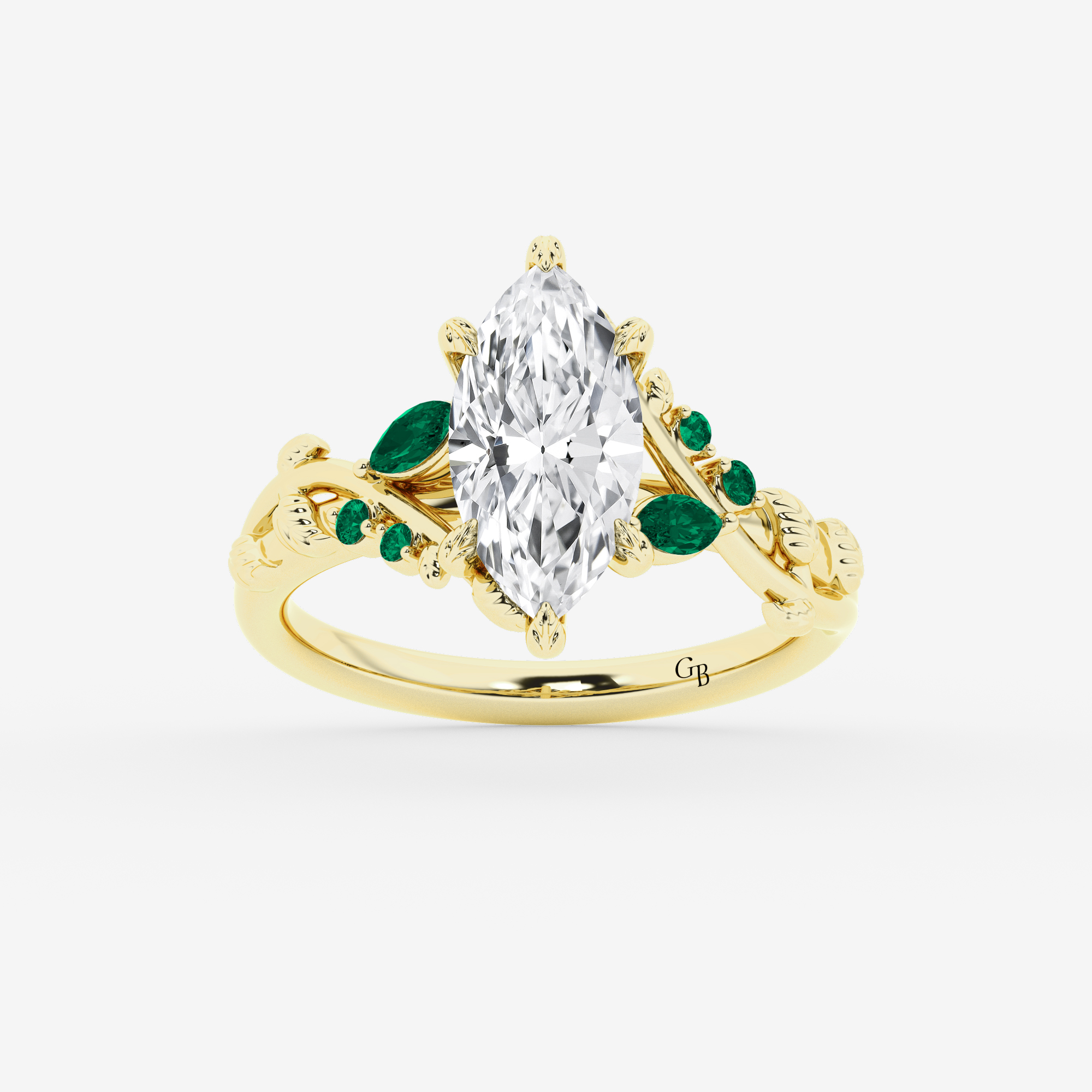 Design ID 10826 - Truly Custom 2 ctw Marquise Lab Grown Diamond and Marquise & Round Shape Created Emerald Side Stone Engagement Ring