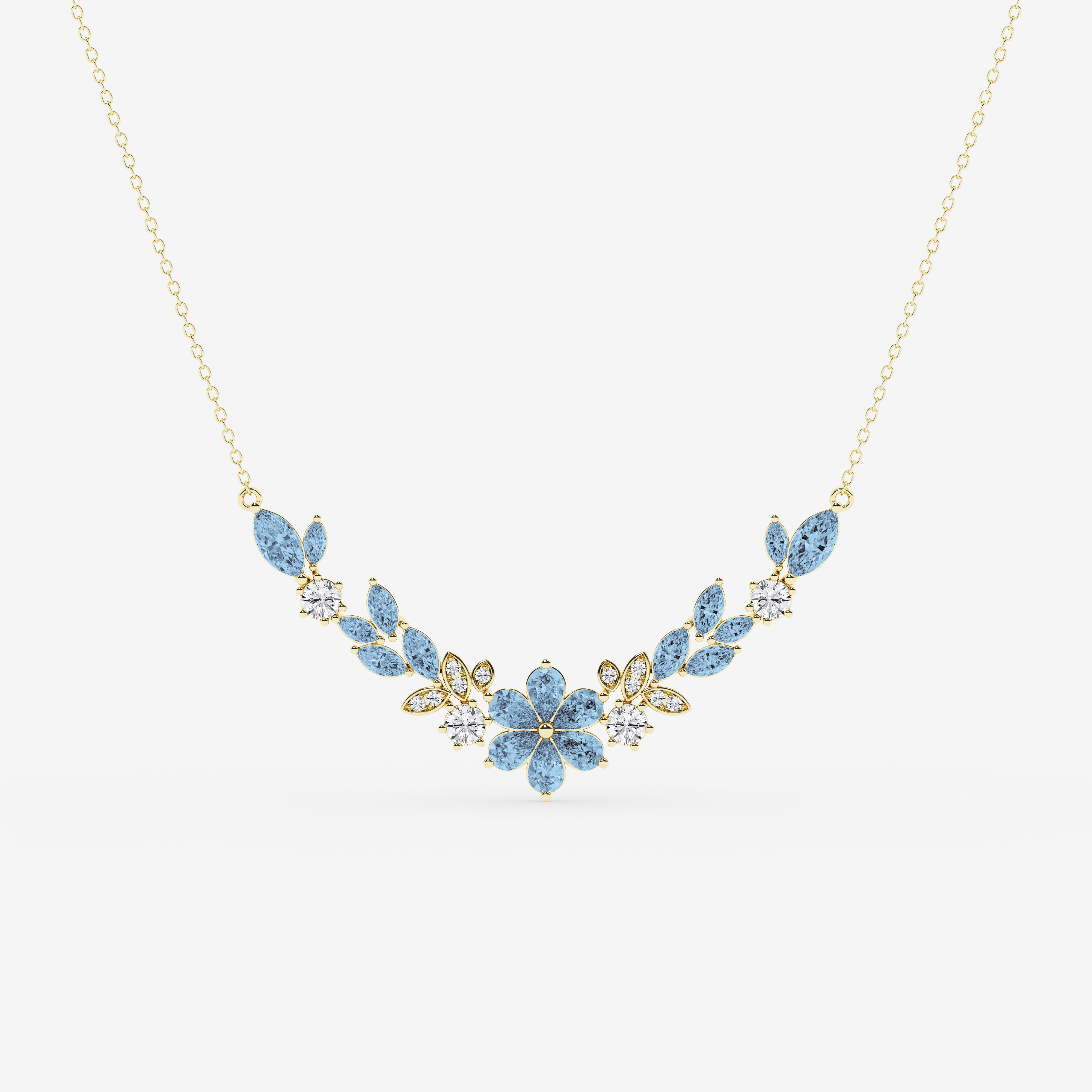 Design ID 12956 -  GB Custom Pear and Marquise Cut Created Aquamarine and 7/8 ctw Round Lab Grown Diamond Fashion Necklace