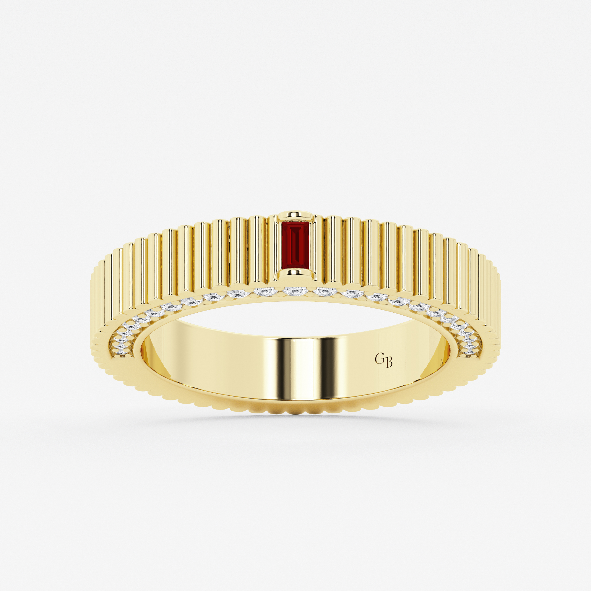 Design ID 6646 - Truly Custom 3.30x1.65mm Baguette Shape Created Ruby and 1/4 ctw Round Lab Grown Diamond Fashion Band