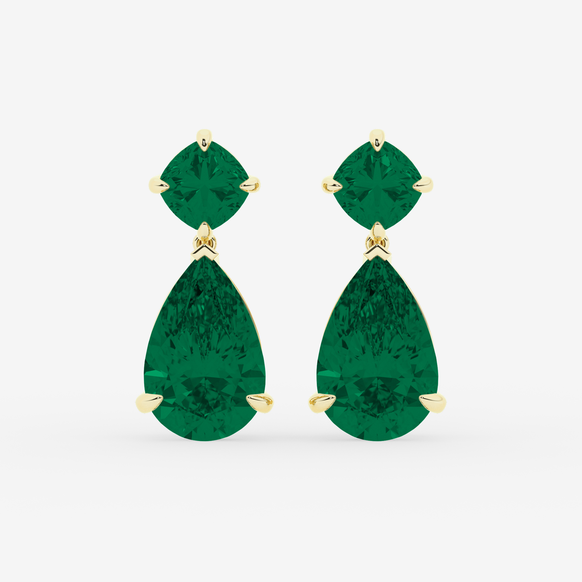 Design ID 9440 - Truly Custom 16 X 10 mm and 7 x 7 mm Cushion and Pear Shape Created Emerald Gemstone Fashion Earrings
