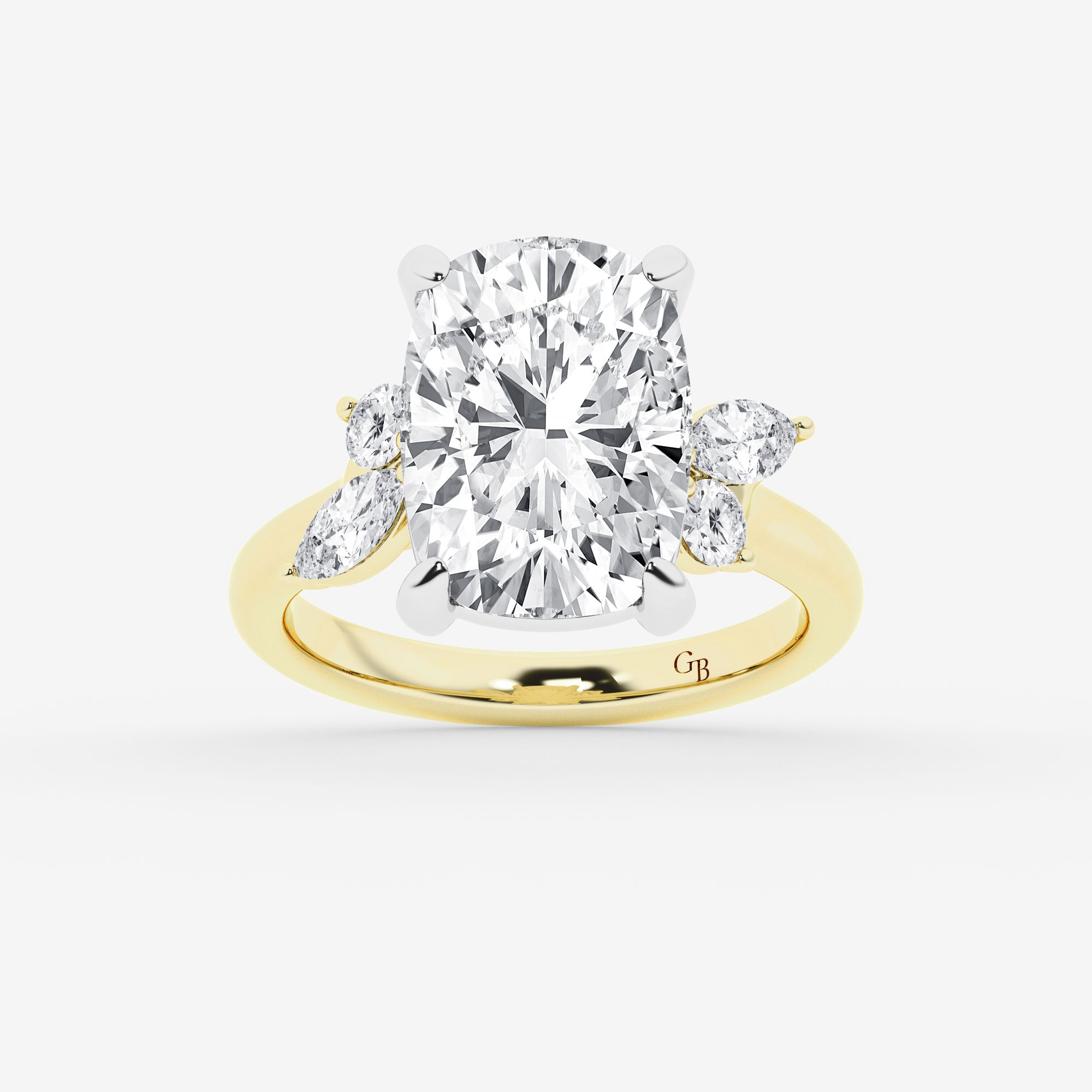 Design ID 9951 - Truly Custom 5 2/5 ctw Elongated Cushion Lab Grown Diamond Side Stone Engagement Ring
