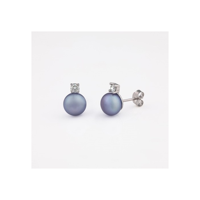 Freshwater Pearl & Diamond Earrings in Sterling Silver
