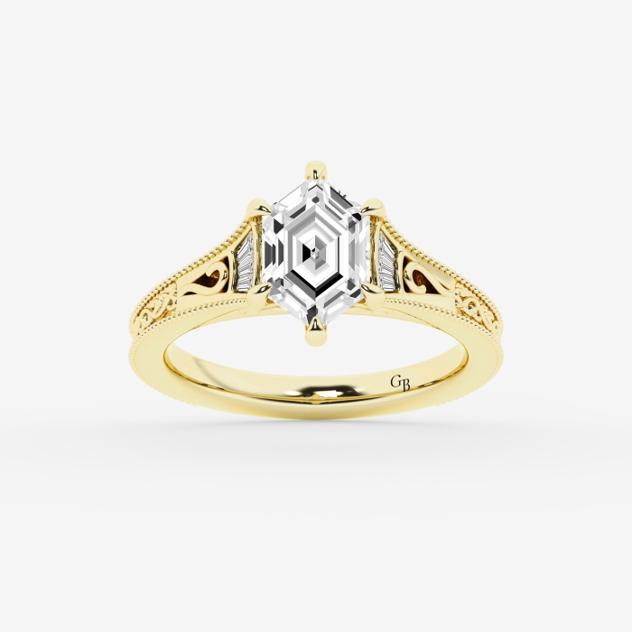 Truly Custom Hexagon Side Stone Engagement Ring 