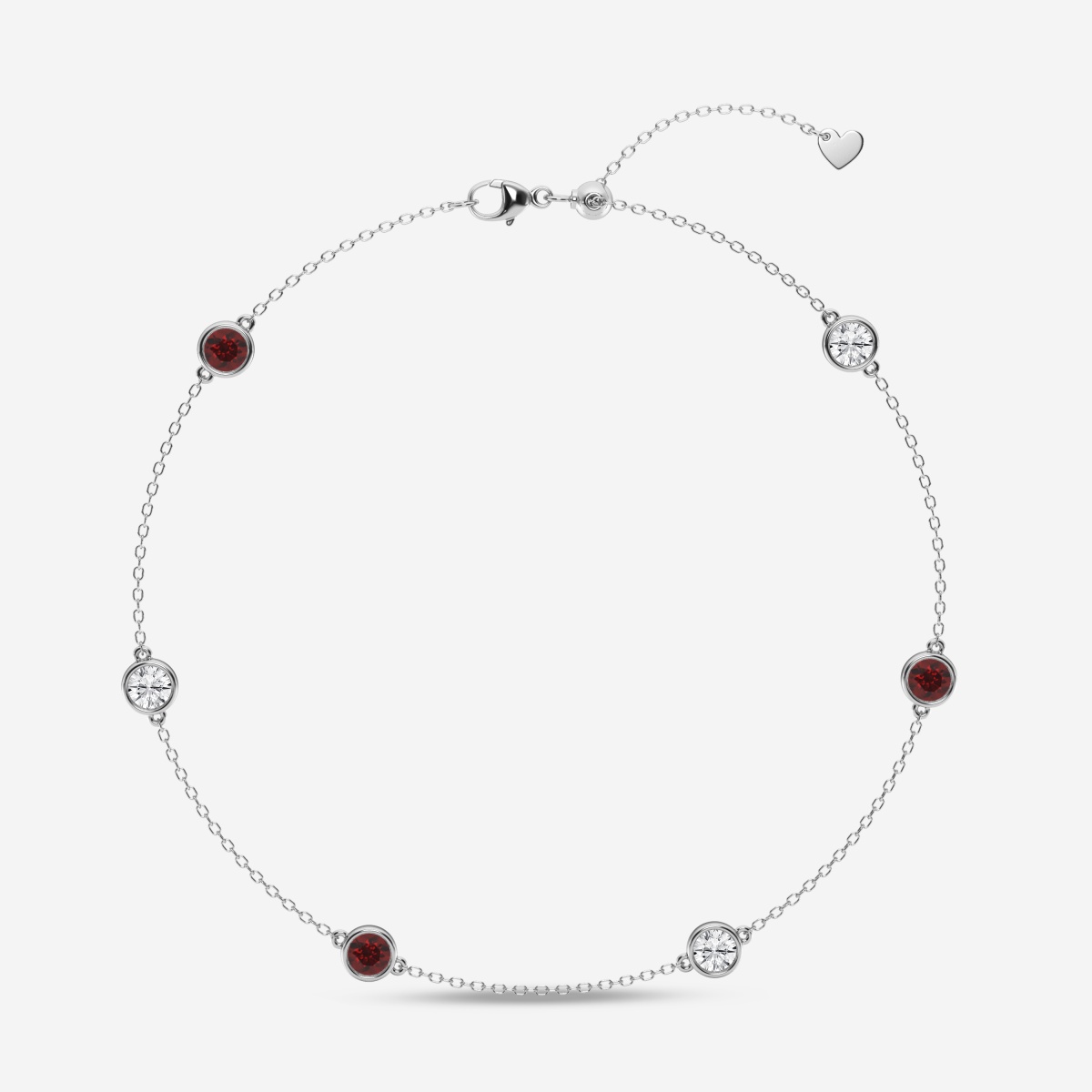 Additional Image 1 for  4 mm Round Cut Created Ruby and 3/4 ctw Round Lab Grown Diamond Anklet