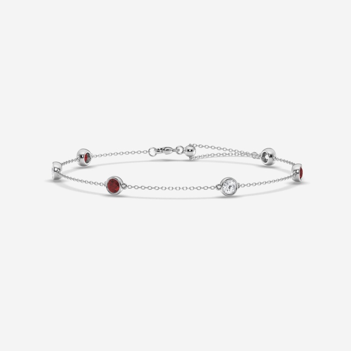 4 mm Round Cut Created Ruby and 3/4 ctw Round Lab Grown Diamond Anklet