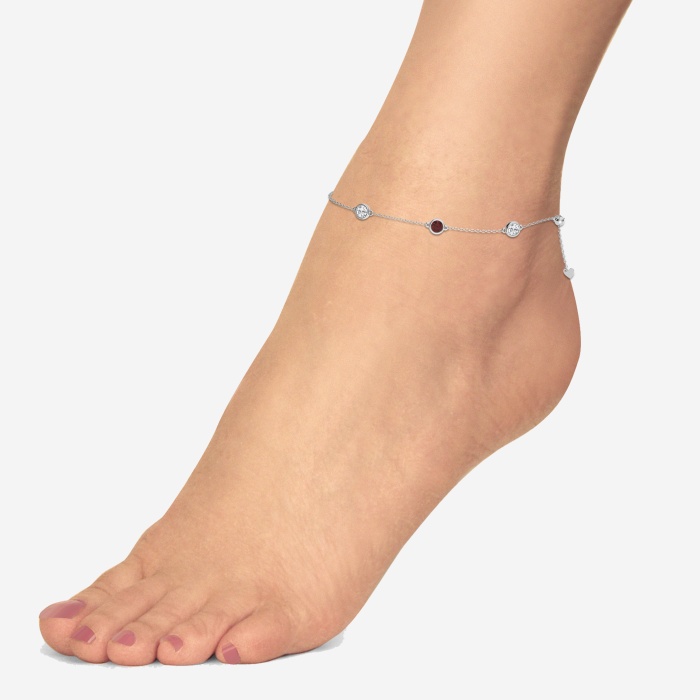 Additional Image 2 for  4 mm Round Cut Created Ruby and 3/4 ctw Round Lab Grown Diamond Anklet