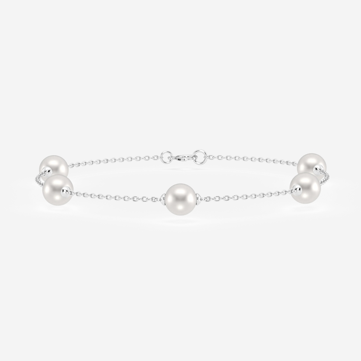 5.5 - 6.0 mm Cultured Freshwater Pearl Station Chain Bracelet - 7 Inches