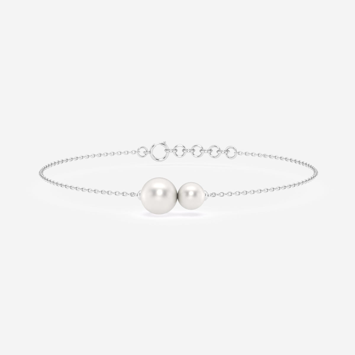 5.5 - 8.0 mm Cultured Freshwater Pearl Double Stone Adjustable Chain Bracelet - 7-8 Inches