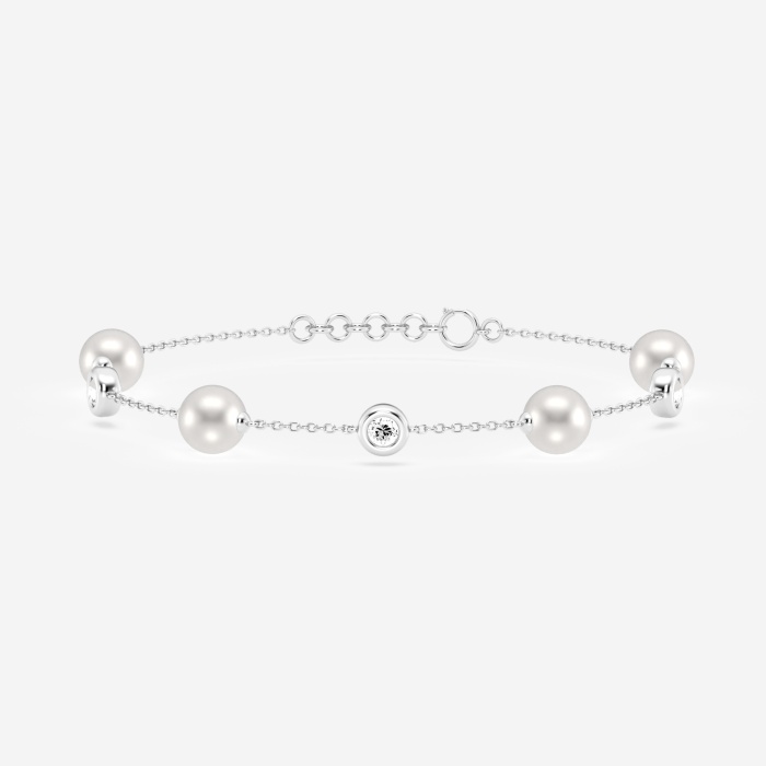 6.5 - 7.0 mm  Cultured Freshwater Pearl and 1/2 ctw Lab Grown Diamond Alternating Adjustable Chain Bracelet - 7-8 Inches