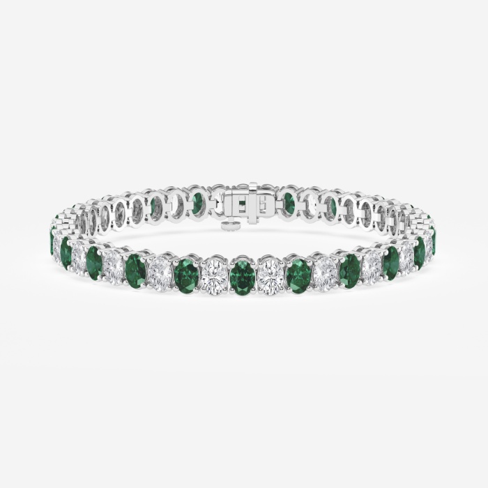 5.1x3.6 mm Oval Created Emerald and 6 ctw Oval Lab Grown Diamond Four-Prong Tennis Bracelet - 7 Inches