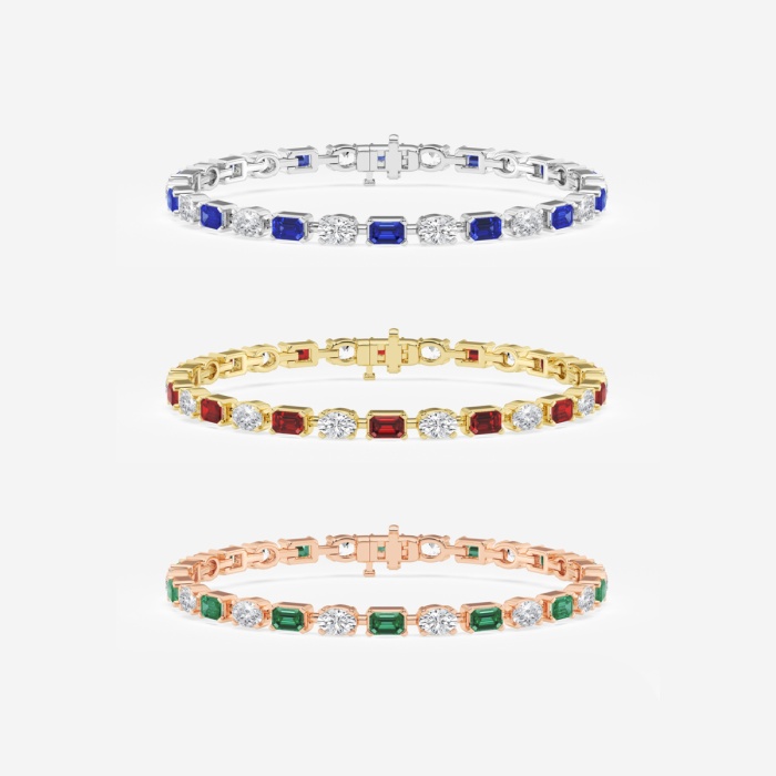 bracciale alla moda alternato con zaffiro creato con taglio smeraldo da 4,4x3,0 mm e diamanti ovali coltivati ​​in laboratorio da 3 2/5 ctw - 7 pollici