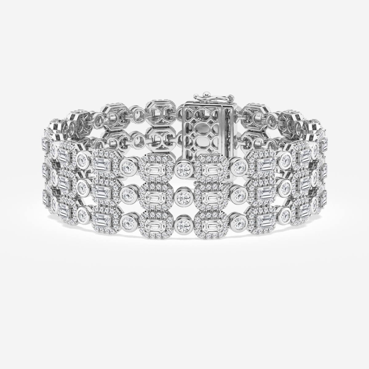 14 ctw Emerald Lab Grown Diamond Triple Row Fashion Bracelet - 7 Inches