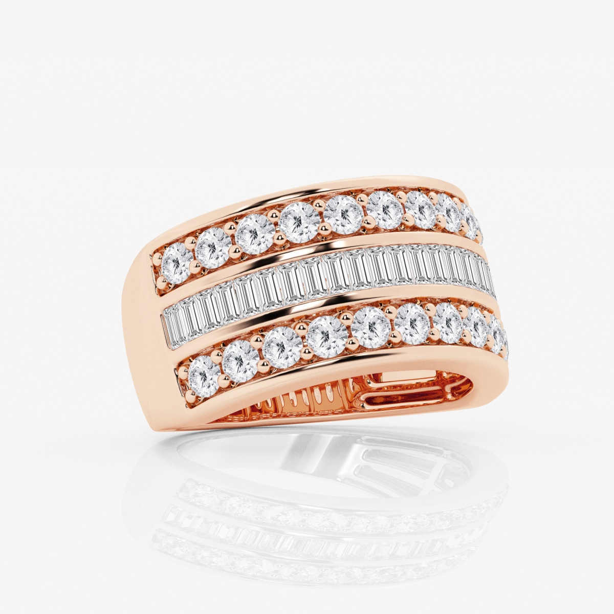 Additional Image 1 for  2 ctw Baguette and Round Lab Grown Diamond Three Row Fashion Band