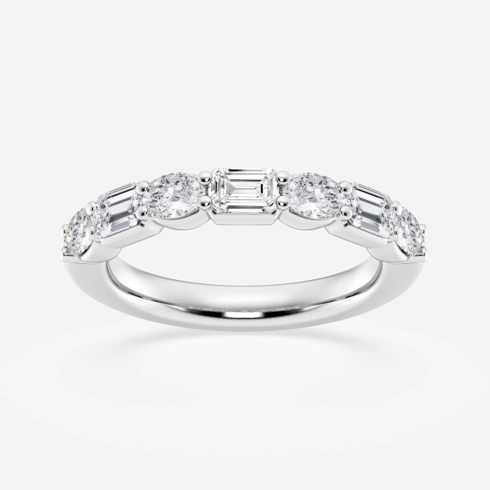1 2/5 ctw Emerald and Oval Lab Grown Diamond Alternating Seven-Stone Anniversary Band
