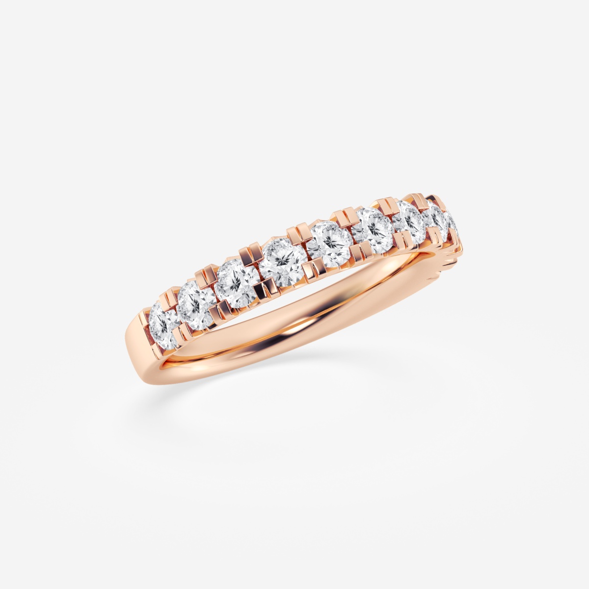 1 ctw Round Lab Grown Diamond French Pave Wedding Band 14K Rose Gold ...