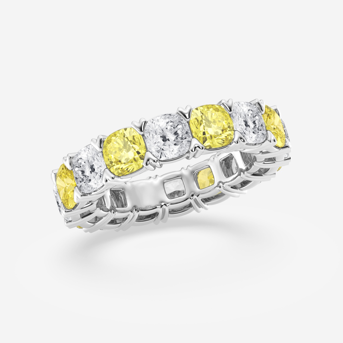 Additional Image 1 for  7 ctw Cushion Lab Grown Diamond with Alternating Fancy Yellow V Prong Eternity Band - 4.8mm Width