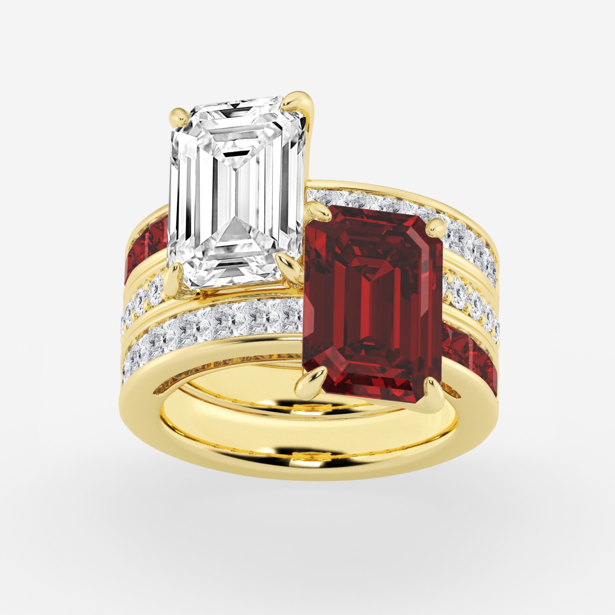 11.3x8.1mm Emerald Cut, 2.6mm Princess Cut Created Ruby and 6 2/5 ctw ...