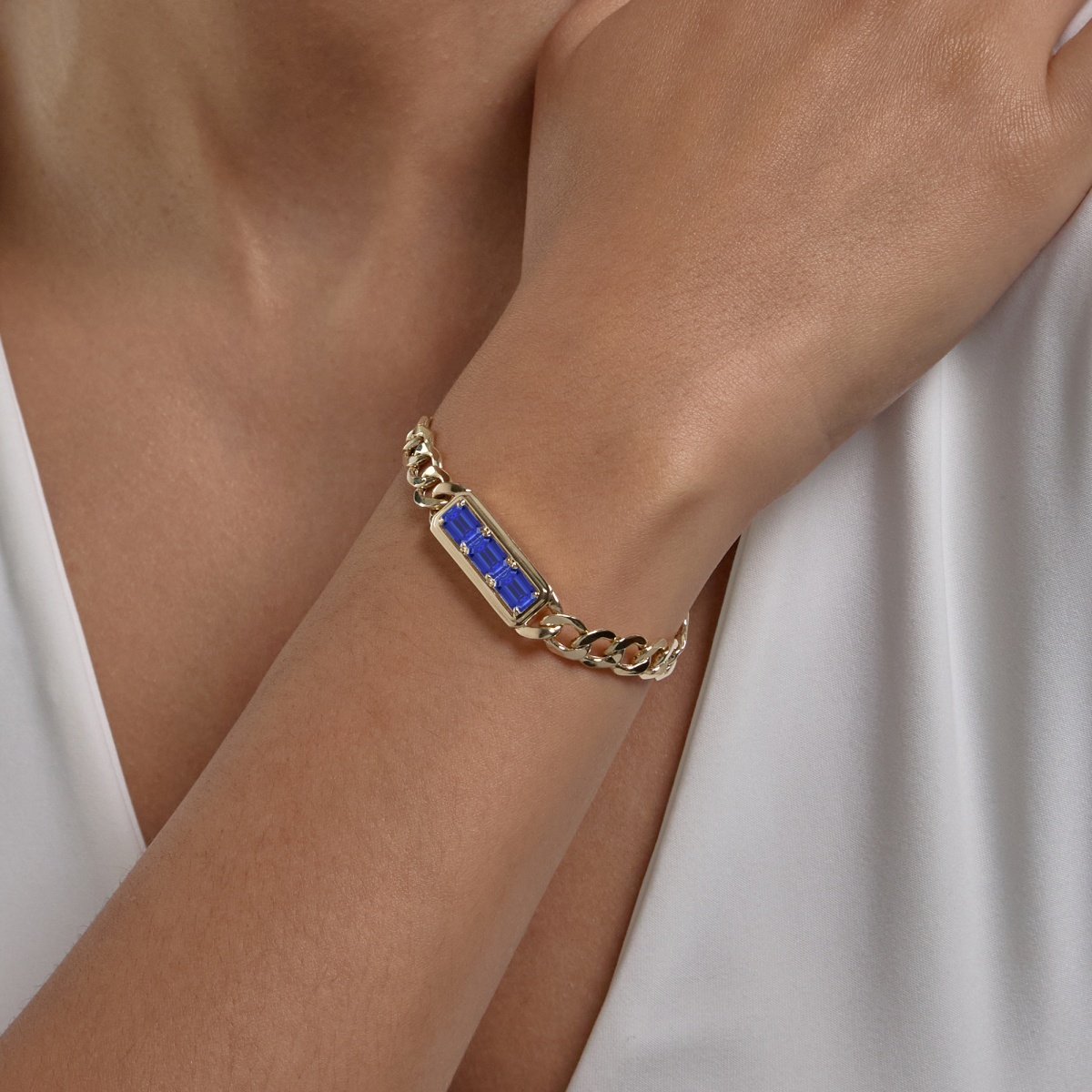 7x5 mm Emerald Cut Lab Grown Sapphire Fashion Bracelet - 7 7x5 mm Emerald Cut Lab Grown Sapphire Fashion Bracelet - 7