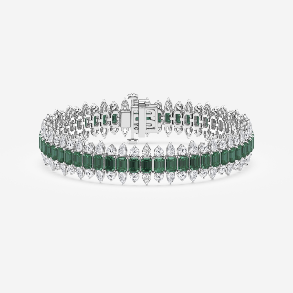 4.1x2.9 mm Created Emerald and 5 1/2 ctw Round and Pear Lab Grown Diamond Fashion Bracelet - 7 Inches