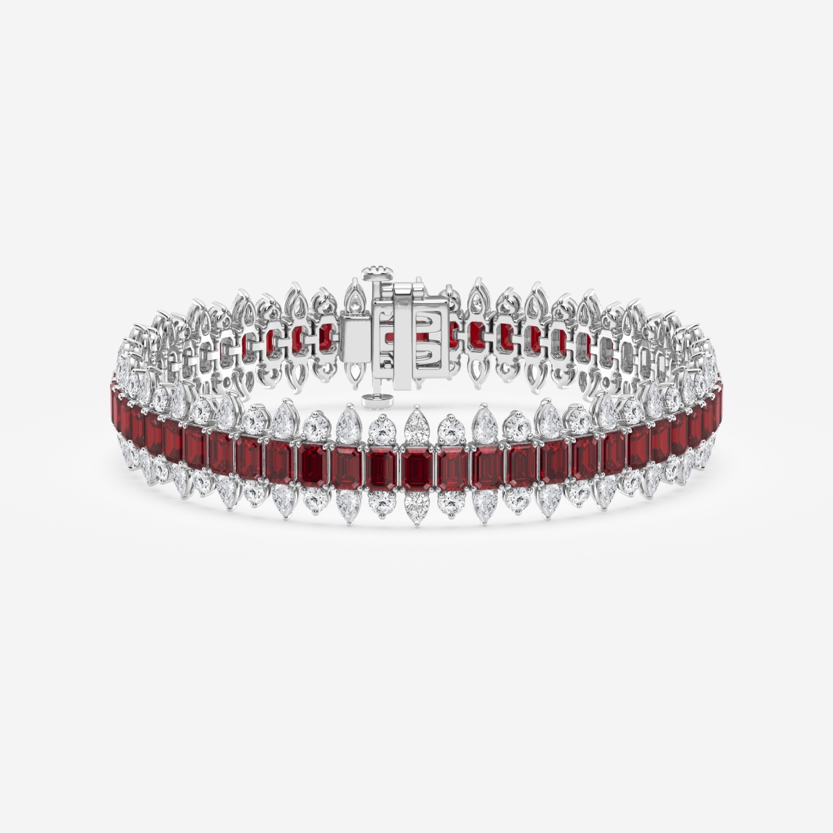 4.1x2.9 mm Emerald Cut Created Ruby and 5 1/2 ctw Round and Pear Lab Grown Diamond Fashion Bracelet - 7 Inches
