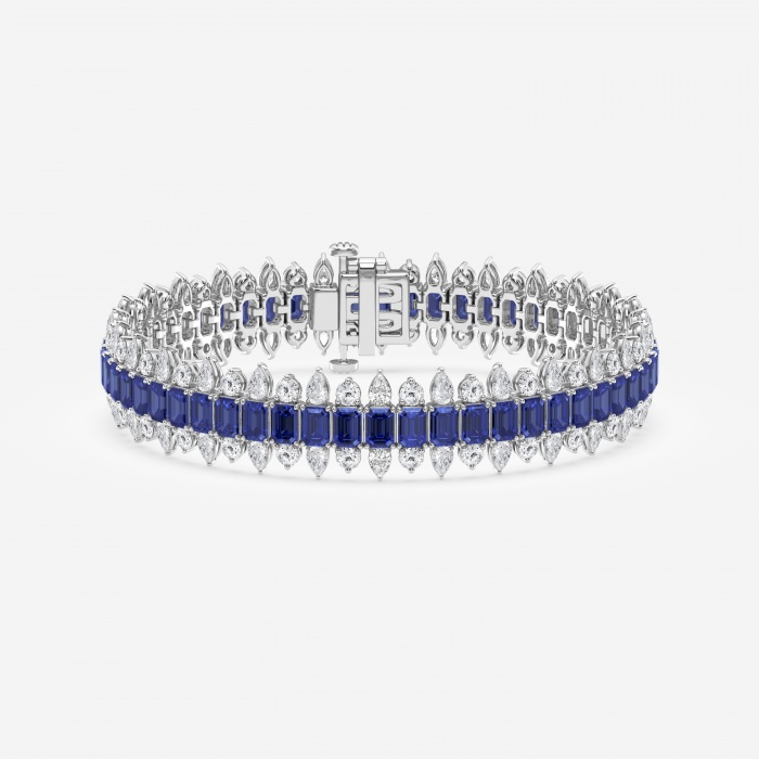4.1x2.9 mm Emerald Cut Created Sapphire and 5 1/2 ctw Round and Pear Lab Grown Diamond Fashion Bracelet - 7 Inches