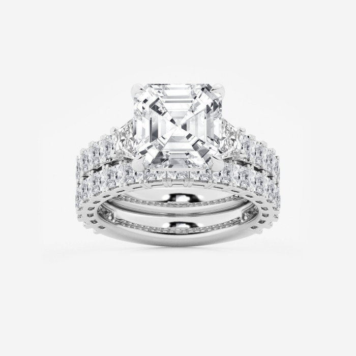 Asscher Bridal Set with Trapezoid and Princess Side Stones